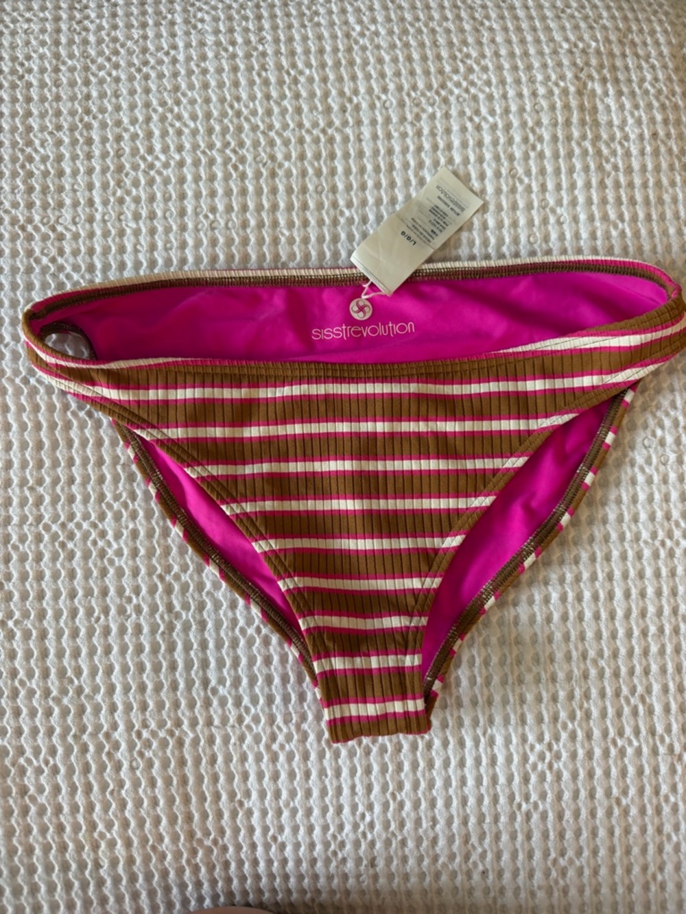 Sisstrevolution Striped Bikini Bottom in Hot Pink & Brown